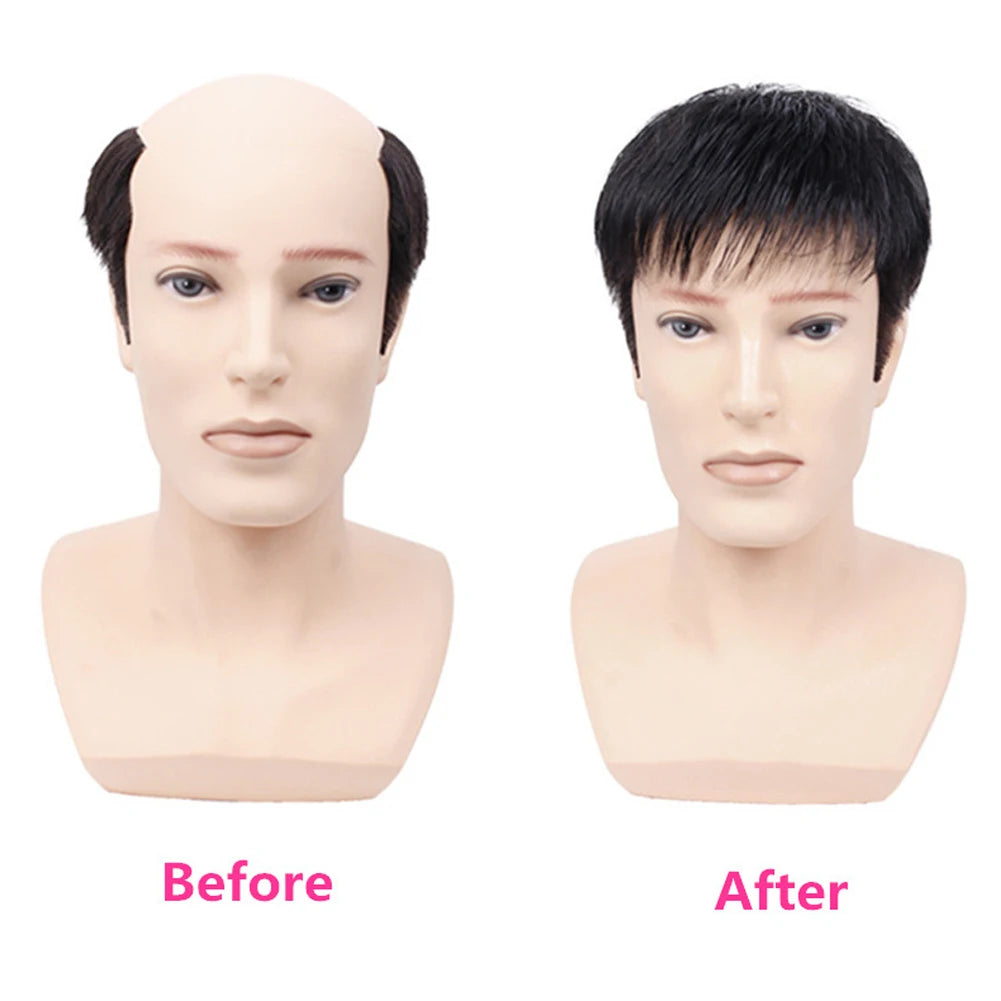 Men's Black Clip-On Hair Topper | Short Hair Coverage Piece