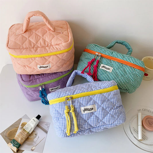 Quilted Makeup Bag Set – Cute Travel Cosmetic Organizer Cosmetic Bag Set Peaceful Pleasures Health and Wellness
