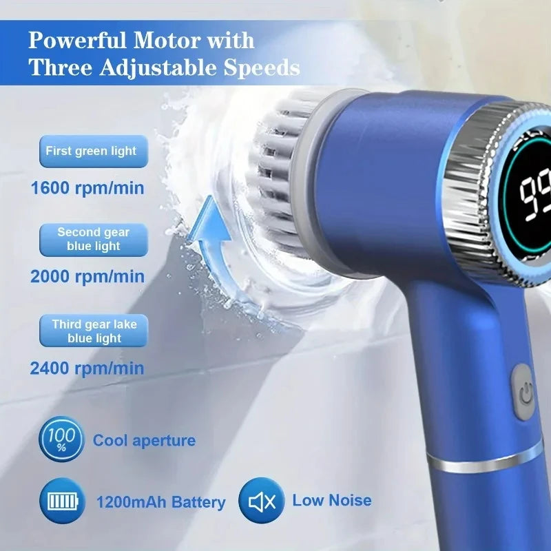 Electric Spin Scrubber With 5 Replaceable Brush Head, Three-speed Adjustable Handheld Rechargeable Shower Scrubber Peaceful Pleasures Health and Wellness