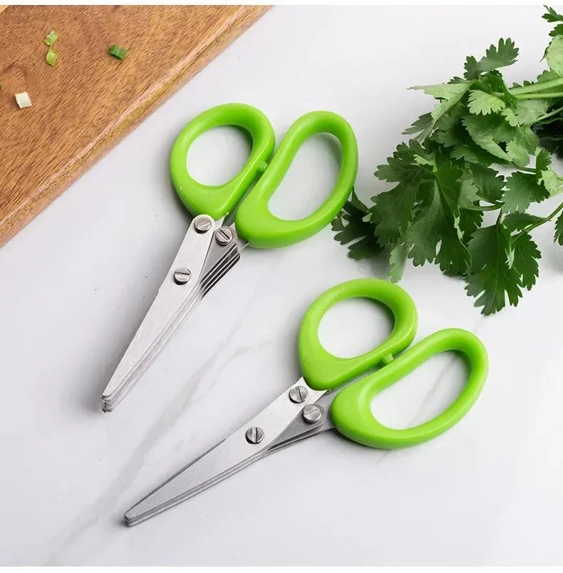 Multi-functional Stainless Steel 5 Layer Kitchen Scissors Pepper Shredded Chopped Scallion Cutter Laver Cut Cooking Tool Peaceful Pleasures Health and Wellness