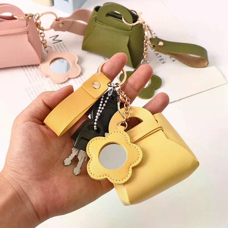 PU Leather Mini Clutch Bag Keychain with Mirror | Cute Pendant