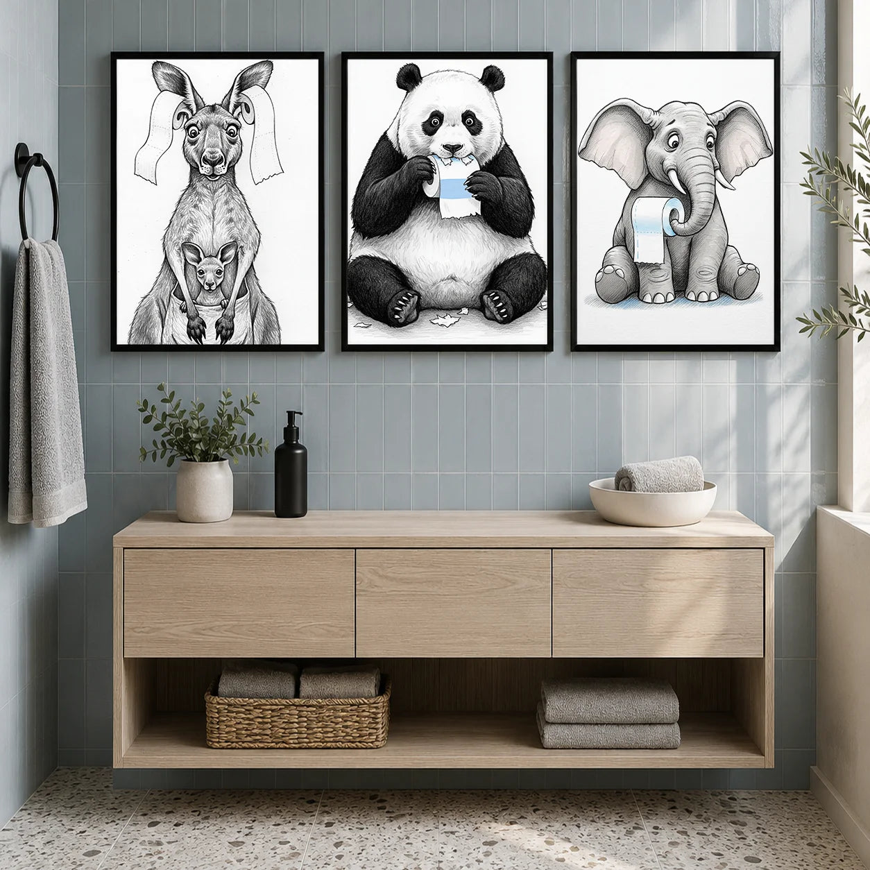 Funny Black & White Animal Canvas Wall Art – Elephant & Panda Canvas Wall Art Peaceful Pleasures Health and Wellness