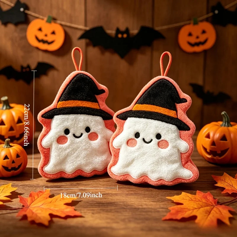 Halloween Cute Ghost Witch Hat Hanging Towel Soft Coral Velvet Quick