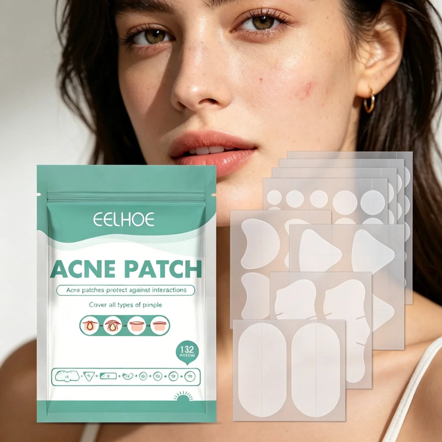 EELHOE 132-Pack Hydrocolloid Acne Patches – Invisible Pimple Fix
