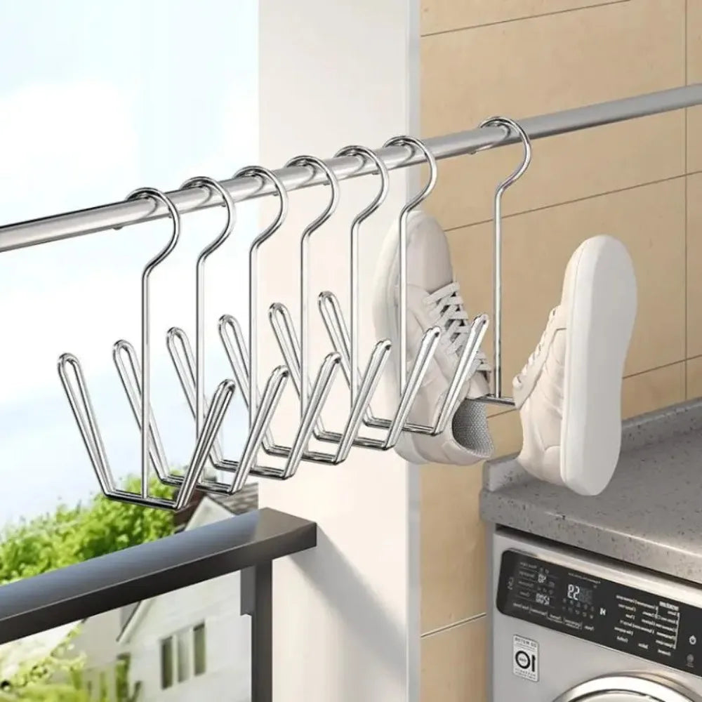 2/5Pcs U-Shaped Stainless Steel Shoes Drying Rack Windproof Quick-Dry Wall-Mounted Space-Saving Indoor and Outdoor Hooks Peaceful Pleasures Health and Wellness