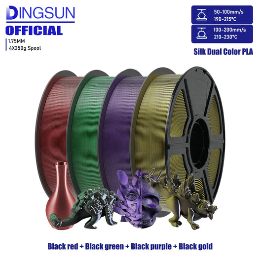 Silk Dual Color PLA Filament 1.75mm – Chrome Coextrusion DINGSUN 3D