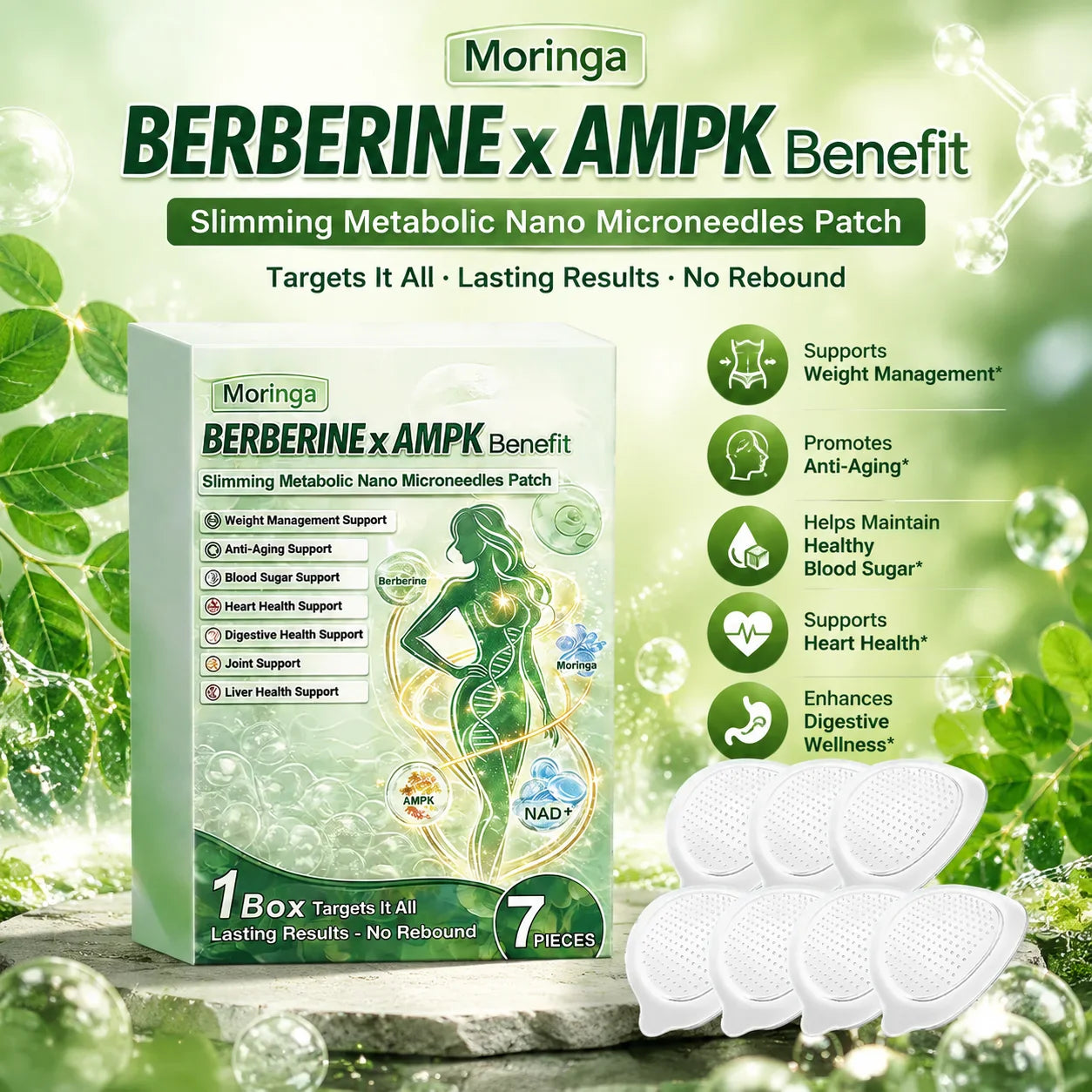 Berberine Moringa Nano Microneedle Body Patch | NAD+ AMPK