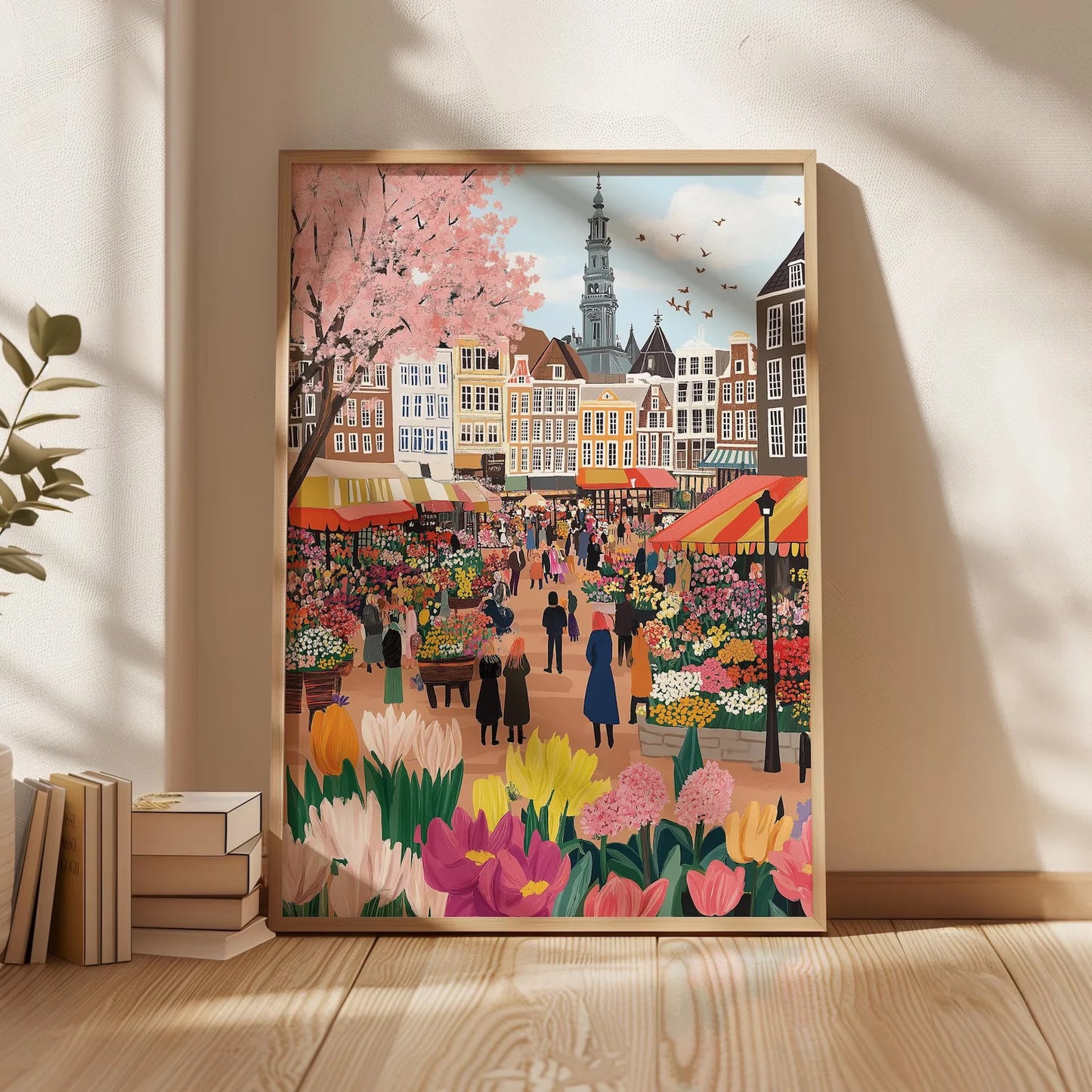 Amsterdam Flower Market Watercolor Canvas Wall Art Print