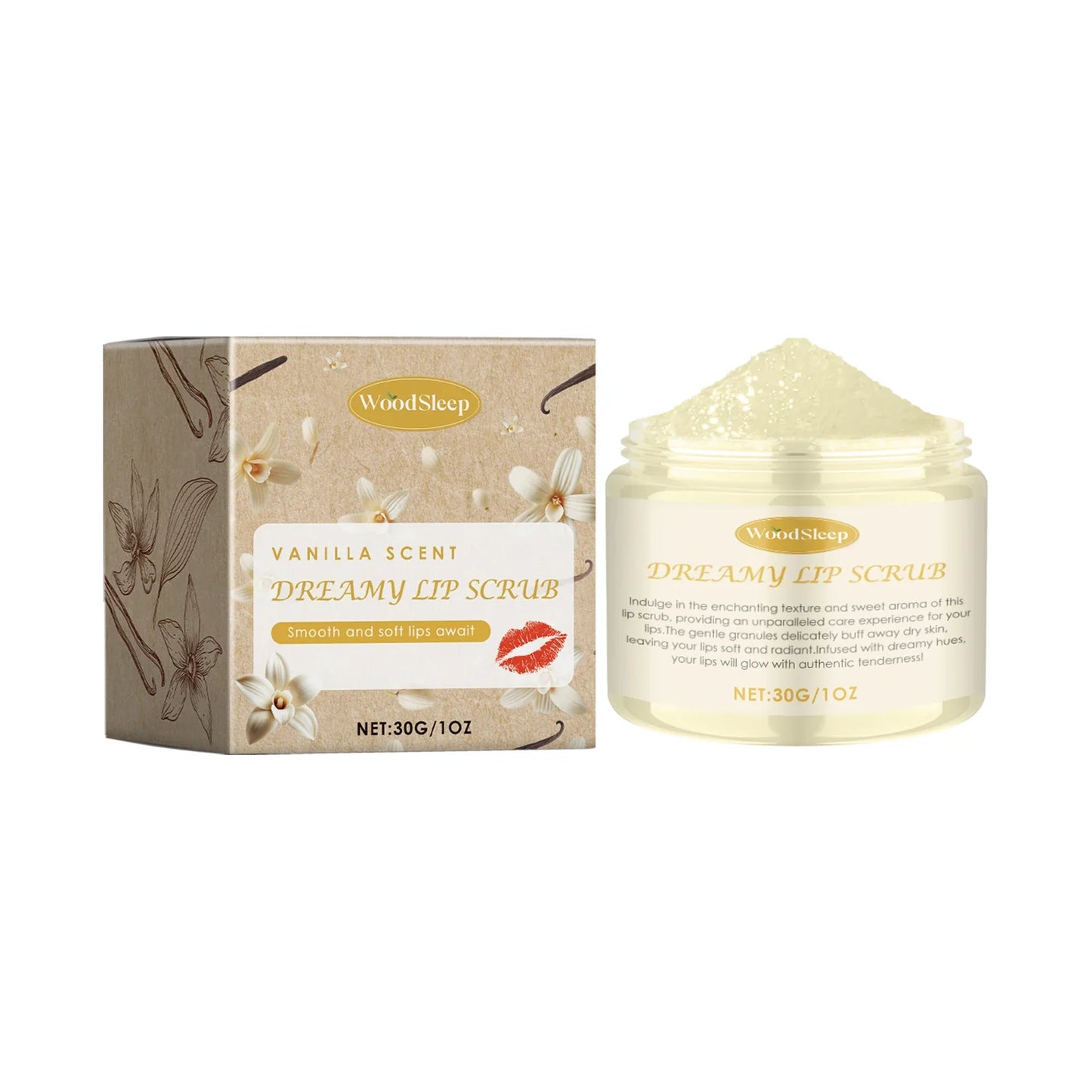 WOODSLEEP Coconut Vanilla Lip Scrub – Exfoliate & Moisturize