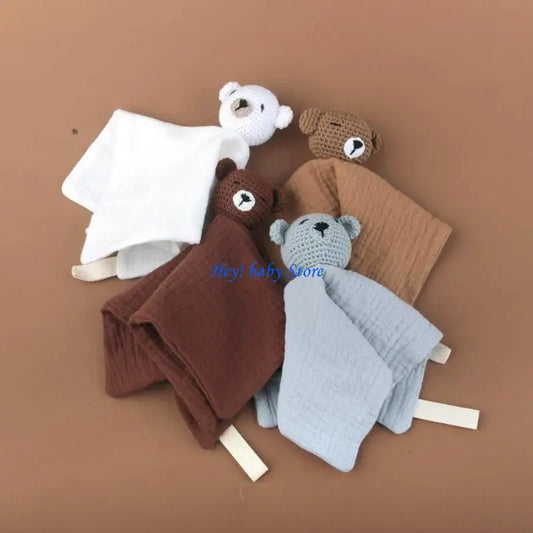 Baby Knitted Bear Security Comforter | Soft Cotton Burp Cloth Baby Security Comforter Peaceful Pleasures Health and Wellness