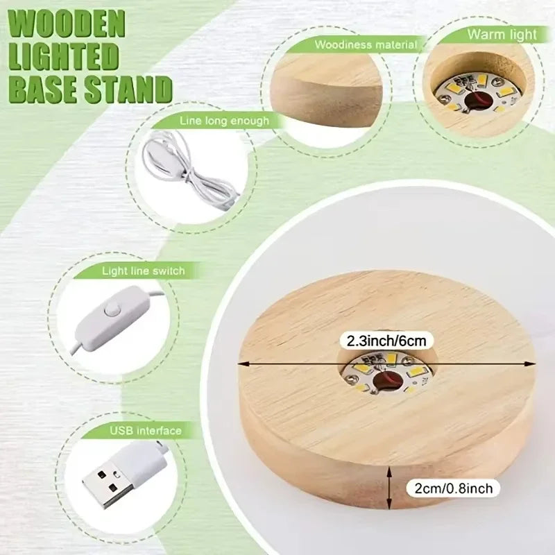 Wood LED USB Night Light Display Stand Desk Lamp Base
