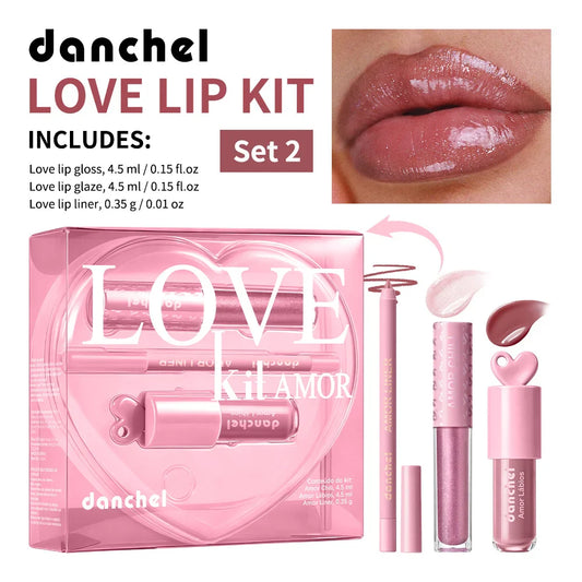 Heart-Shaped Lip Kit – Gloss, Glaze & Liner | High Shine Lip Makeup Kit Oasis Select SET 2