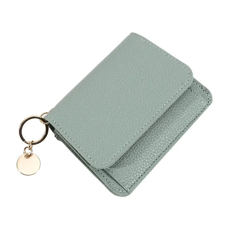 Folding Short Wallet for Women Simple Solid Color Coin Purse Credit Card Holder Cute Multifunctional Ladies Wallet Peaceful Pleasures Health and Wellness Green
