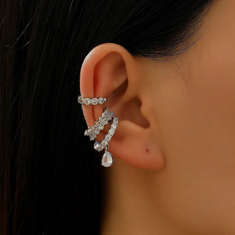 New Zircon Ear Clips Without Ear Holes Niche Light Luxury High End Feeling C Shaped Ear Bone Clip Snowflake Water Droplet Tassel Peaceful Pleasures Health and Wellness 03
