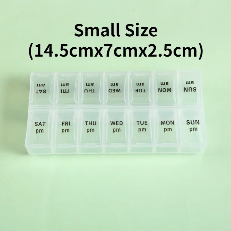 New Weekly Portable Travel Pill Cases Box 7 Days Organizer 14 Grids Pills Container Storage Tablets Vitamins Medicine Fish Oils Peaceful Pleasures Health and Wellness NO.4