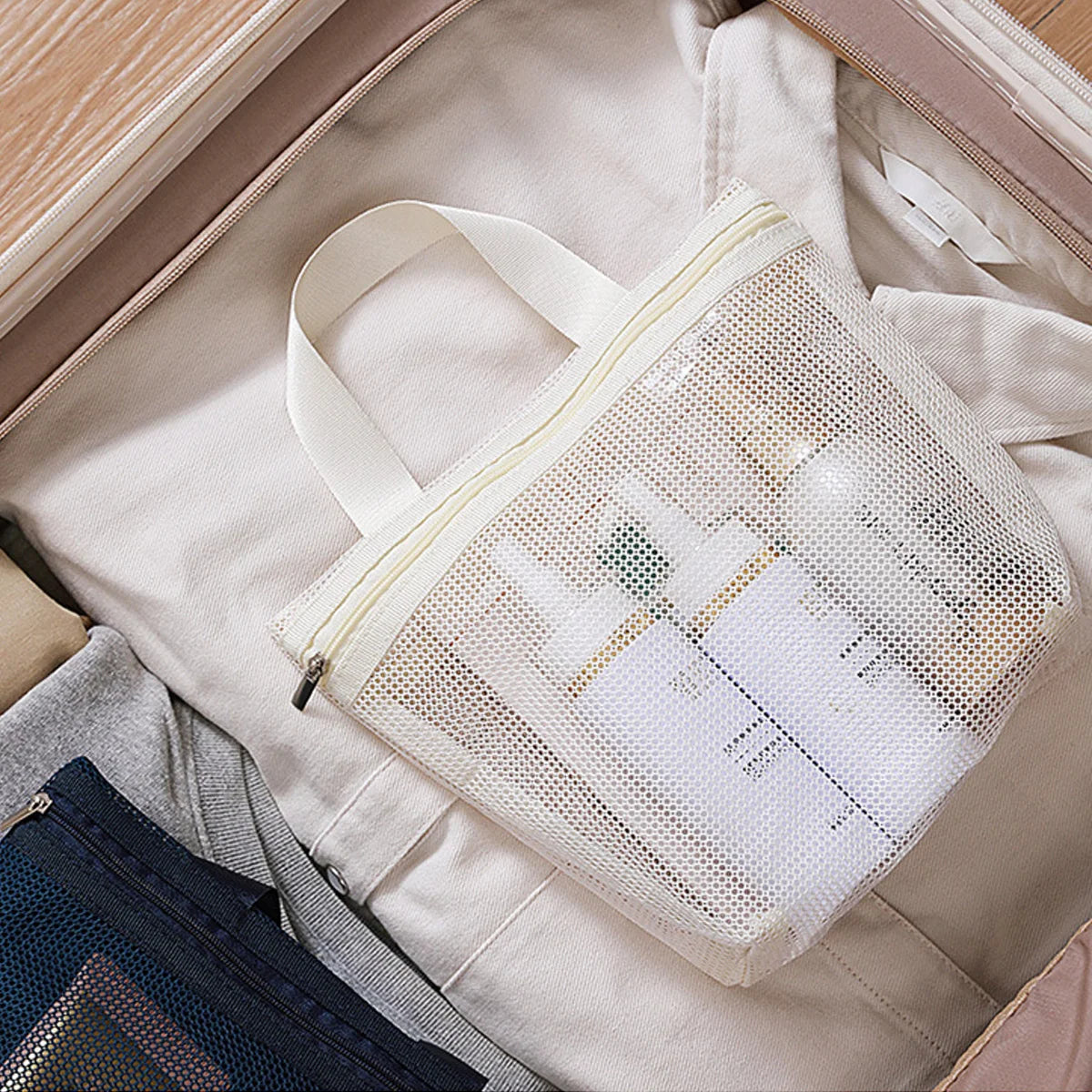  1PCS Travel Portable Mesh Cosmetic Toiletry Tote Bags Skin Care Product Organizer Travel Washing Bath Accessories Bags Peaceful Pleasures Health and Wellness