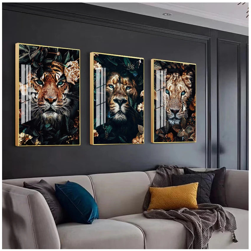 Nordic Animal Canvas Wall Art | Lion Tiger Deer Leopard Print