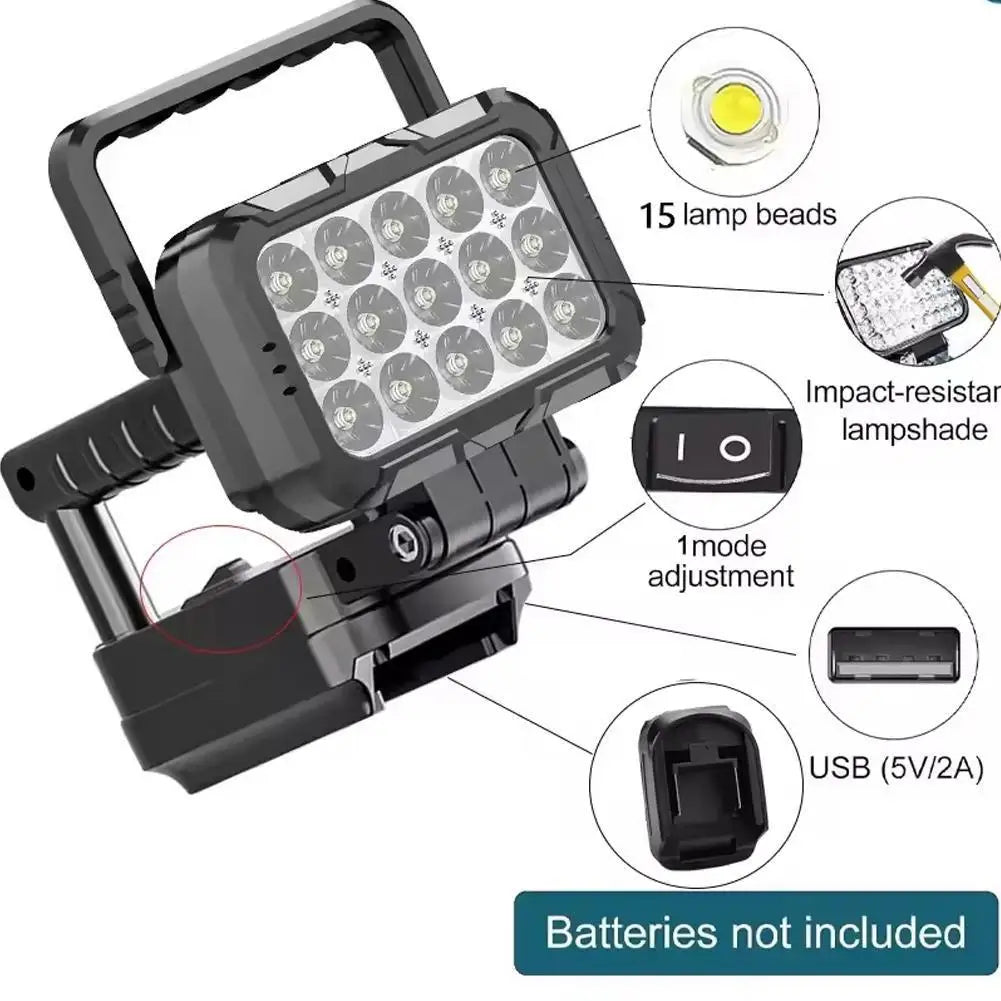 Cordless LED Work Light for Makita 18V Battery | Dual USB Cordless Work Light Peaceful Pleasures Health and Wellness