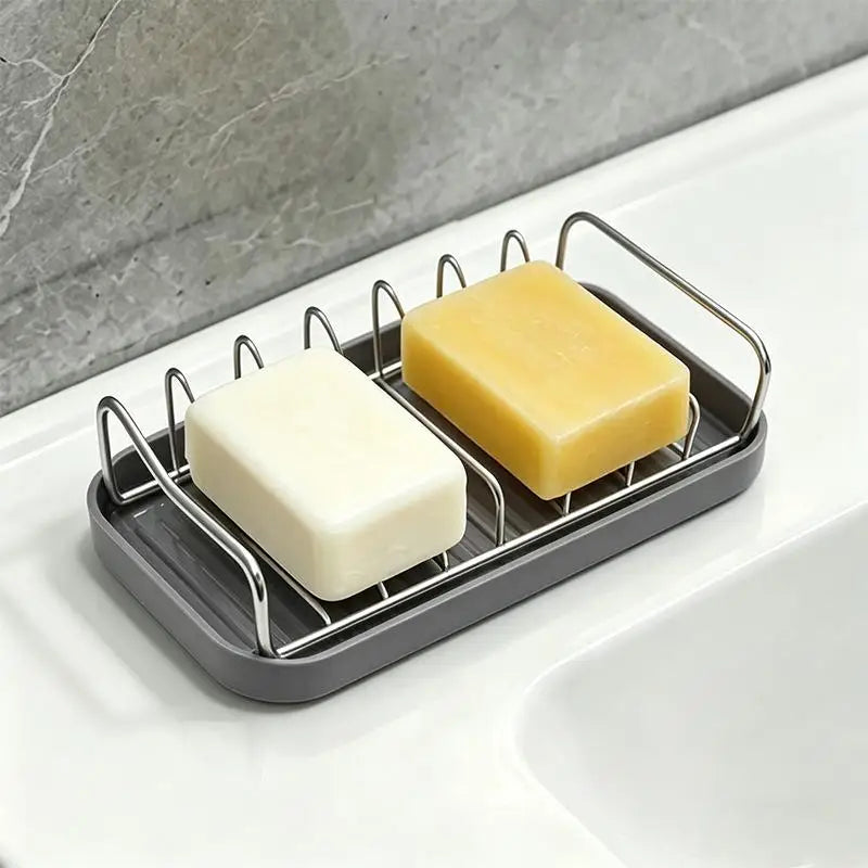 New Bathroom Countertop Soap Holder Soap Storage Draining Rack & Kitchen Sponge Storage Rack Durable Easy To Clean Organizer Peaceful Pleasures Health and Wellness 2 Gray
