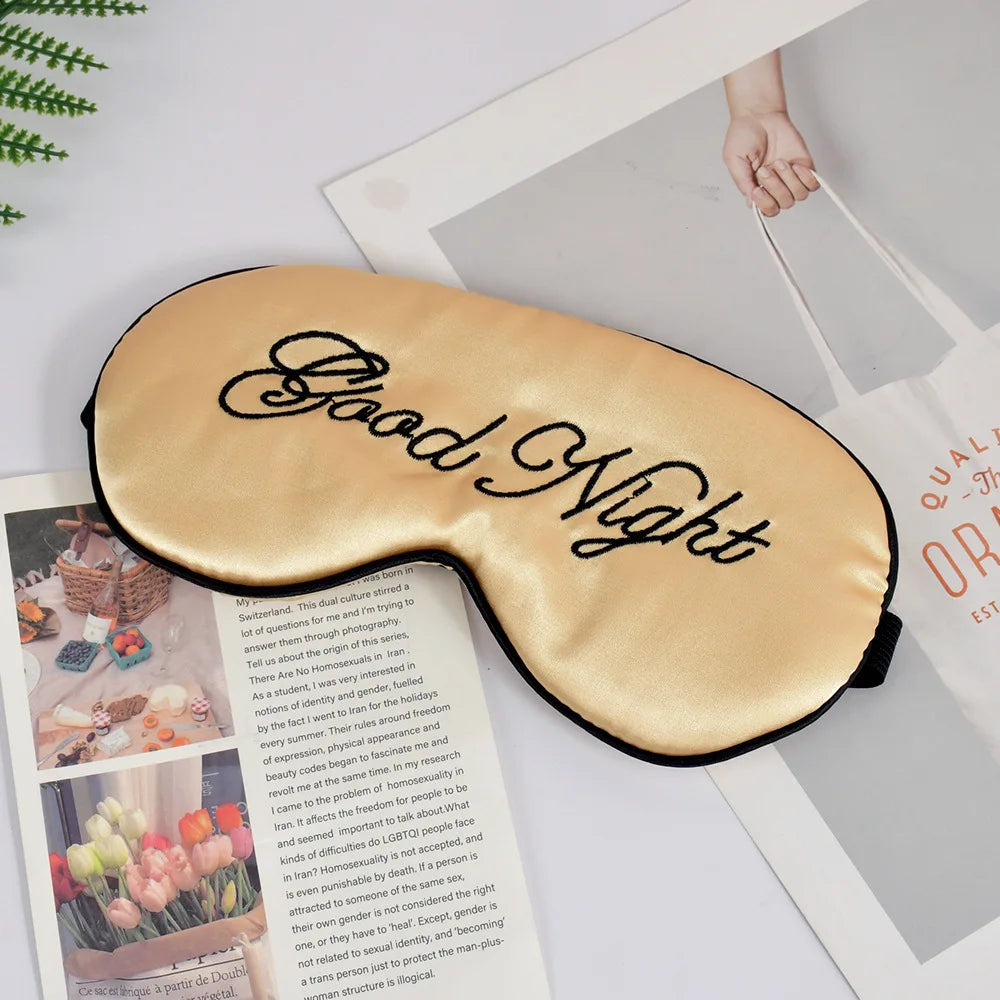 Embroidered Silk Sleep Mask With Adjustable Strap Sleeping Eye Cover Mask For Travel Soft Blackout Blindfold Silk Eye Mask Patch Peaceful Pleasures Health and Wellness Gold
