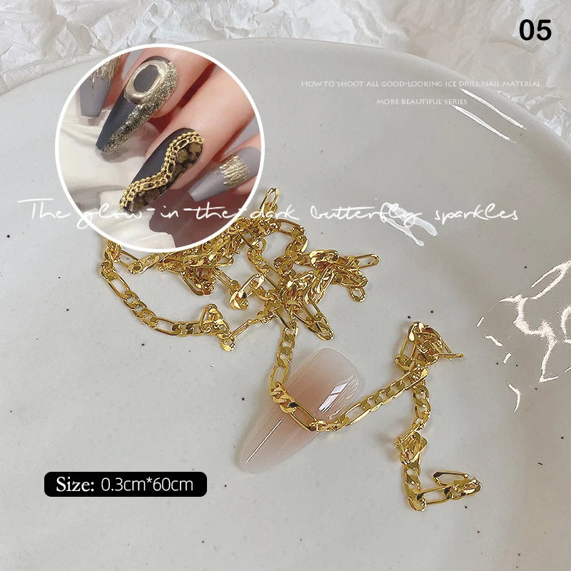 Nail Chains Gold Silver Nail Stone Beads 60cm Decor 3D Alloy Punk Style Nail Decoration Nail Jewelry Nail Charm Accessories Peaceful Pleasures Health and Wellness 5