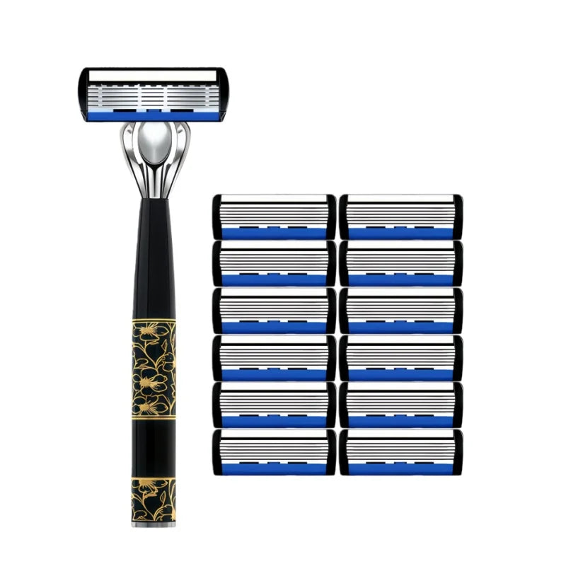 Classic 6-Blade Manual Safety Razor for Men | 1 Handle + 3 Blades