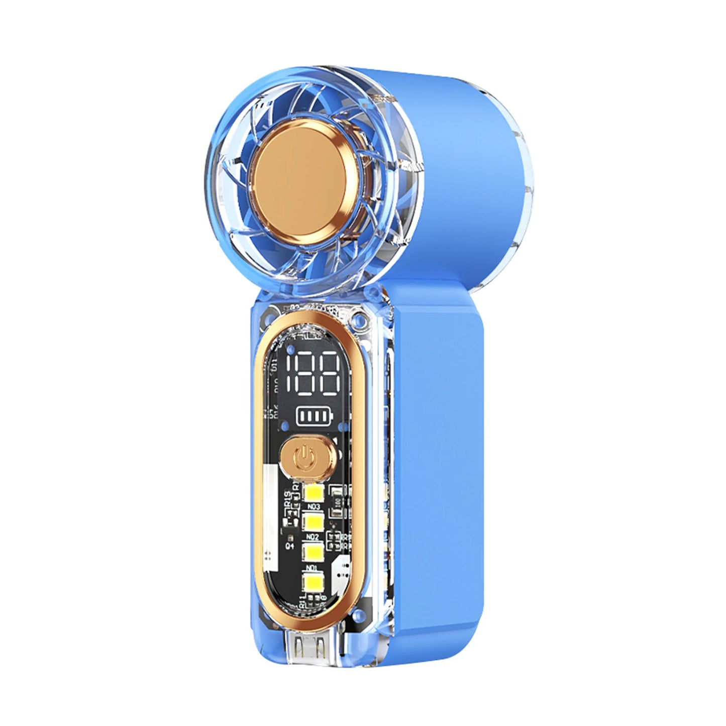 Personal Mini Air Cannon Fan SOS Flashing Light Ice Feeling Handheld Fan Mini Personal Pocket Fans for Travel/Summer/Concerts Peaceful Pleasures Health and Wellness Blue