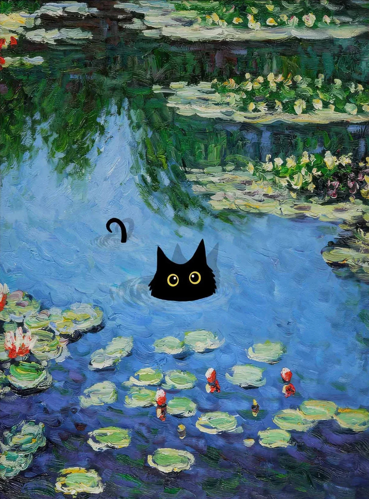 Monet Black Cat Lotus Pond Canvas Print | Wall Art Decor