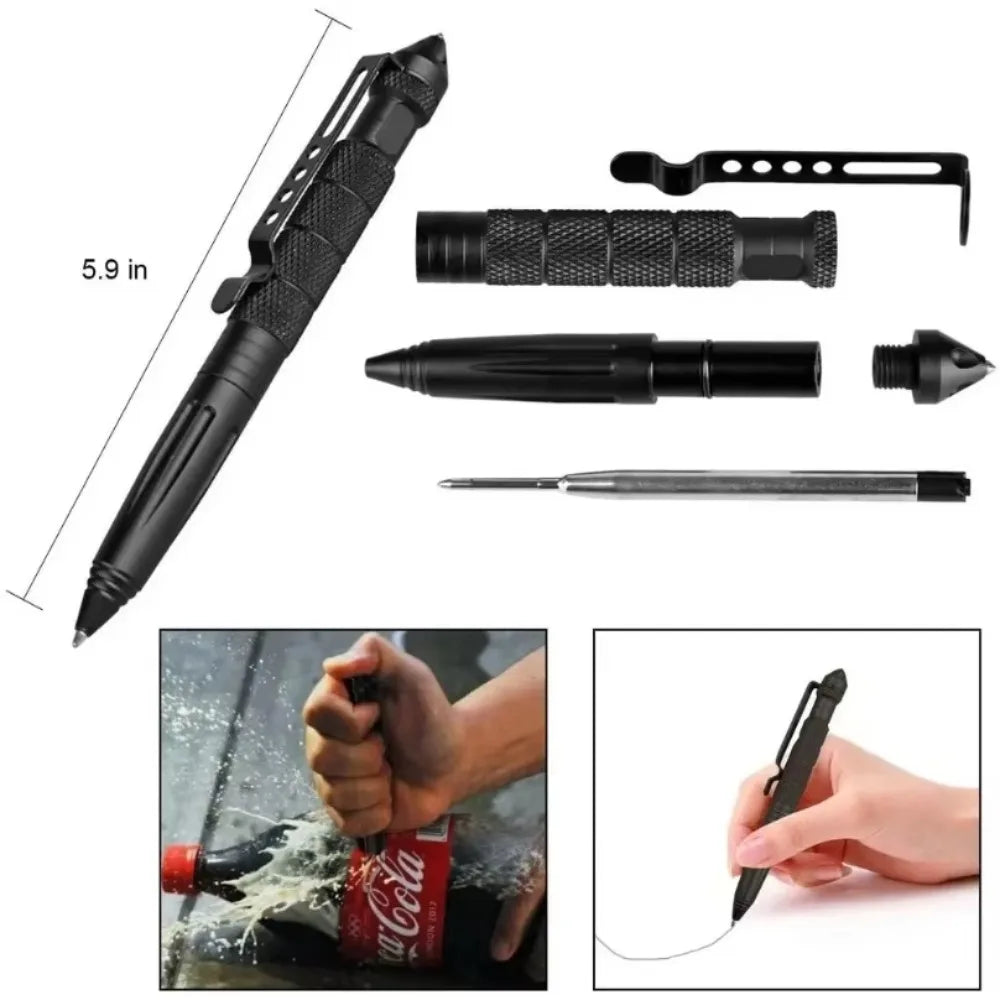 Military Tactical Pen Multifunction Aluminum Alloy Outdoor Camping Security Survival Tools Emergency Glass Breaker Survival Pen Peaceful Pleasures Health and Wellness