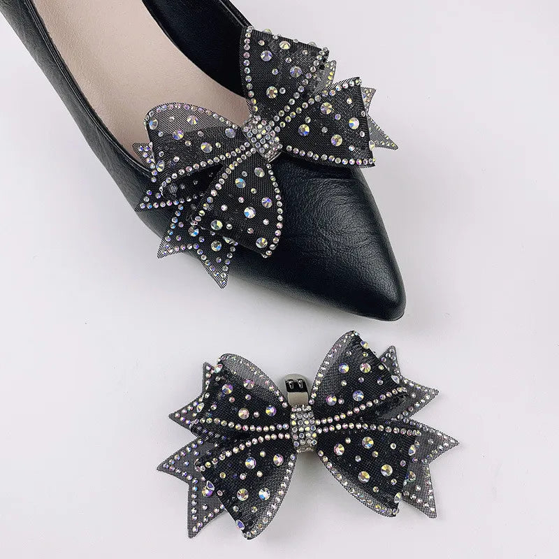 Rhinestone Bow Shoe Clips – Mesh Diamond Wedding Buckles