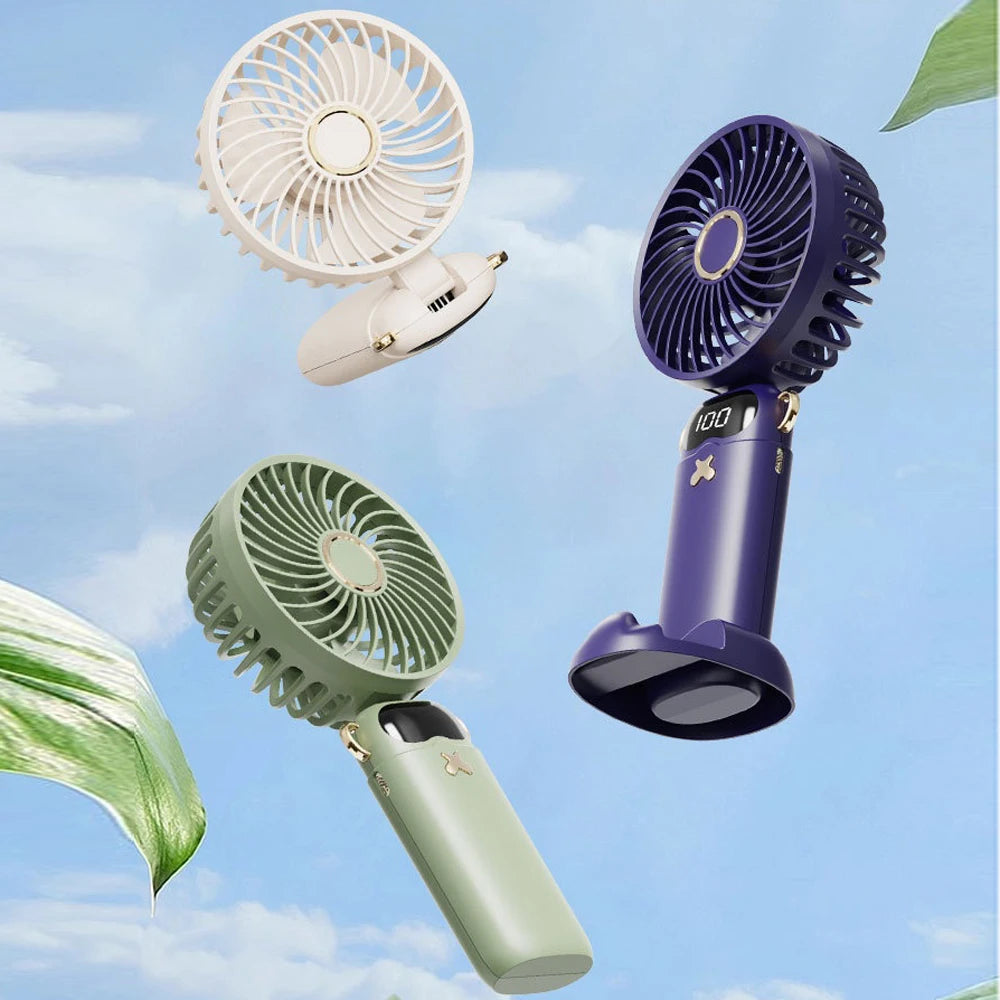 Portable Ultra-Quiet USB Mini Handheld Fan Portable Desk Fans 5 Speed USB Rechargeable Fan with Phone Stand and Display Screen Peaceful Pleasures Health and Wellness