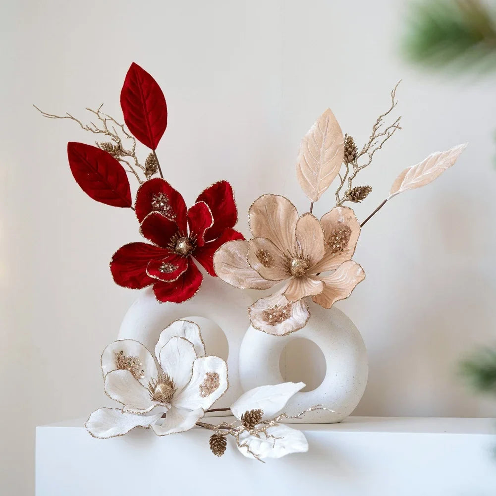 Simulation Christmas Flower | Sequin Faux Floral Centerpiece