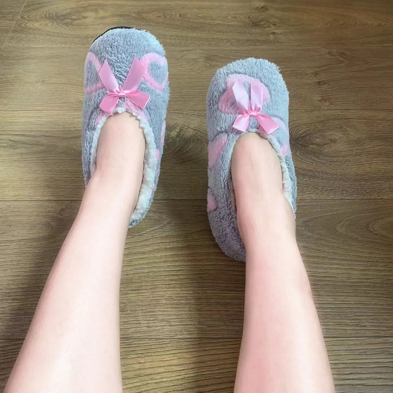 Women's Heart-Shaped Fur Indoor Slippers | Soft EVA Winter House Shoes