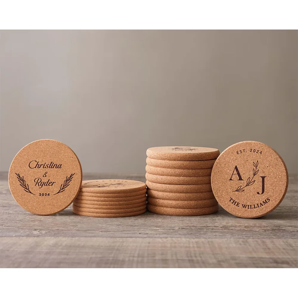 10-Pack Custom Engraved Cork Coasters | Wedding & Party Favors