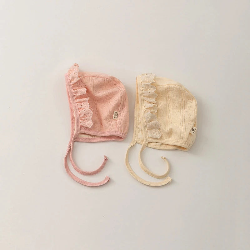 Baby Girl Lace Ruffle Bonnet Hat | Newborn Photo Prop Cap