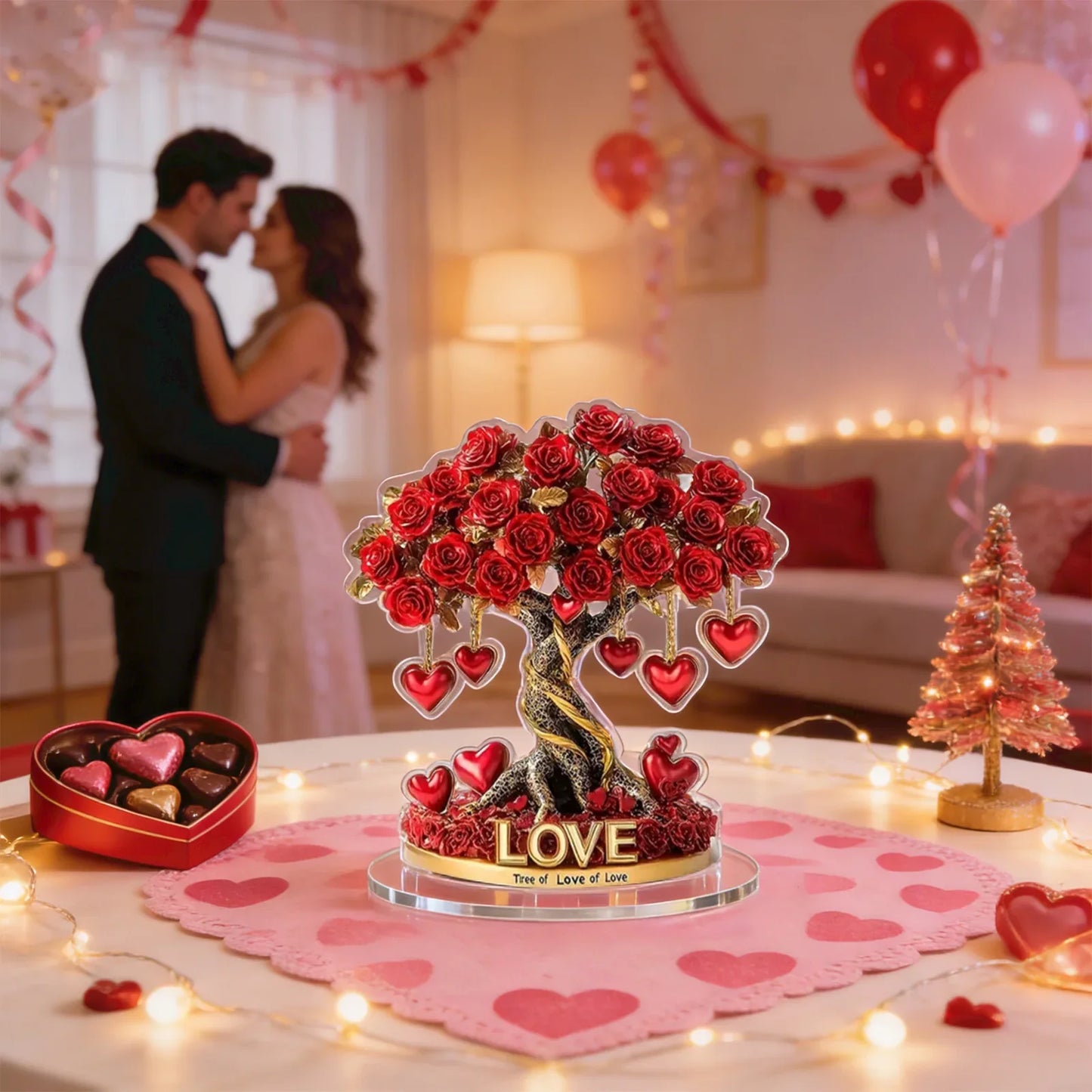 Valentine's Day Rose Heart Tree Acrylic Desktop Decoration