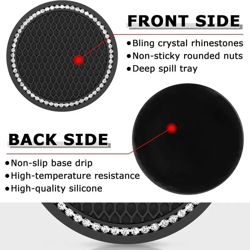 4-Pack Crystal Rhinestone Car Cup Mats Anti-Slip Heat Resistant Easy Clean Car Interior Accessories Cute Car Decorations Peaceful Pleasures Health and Wellness