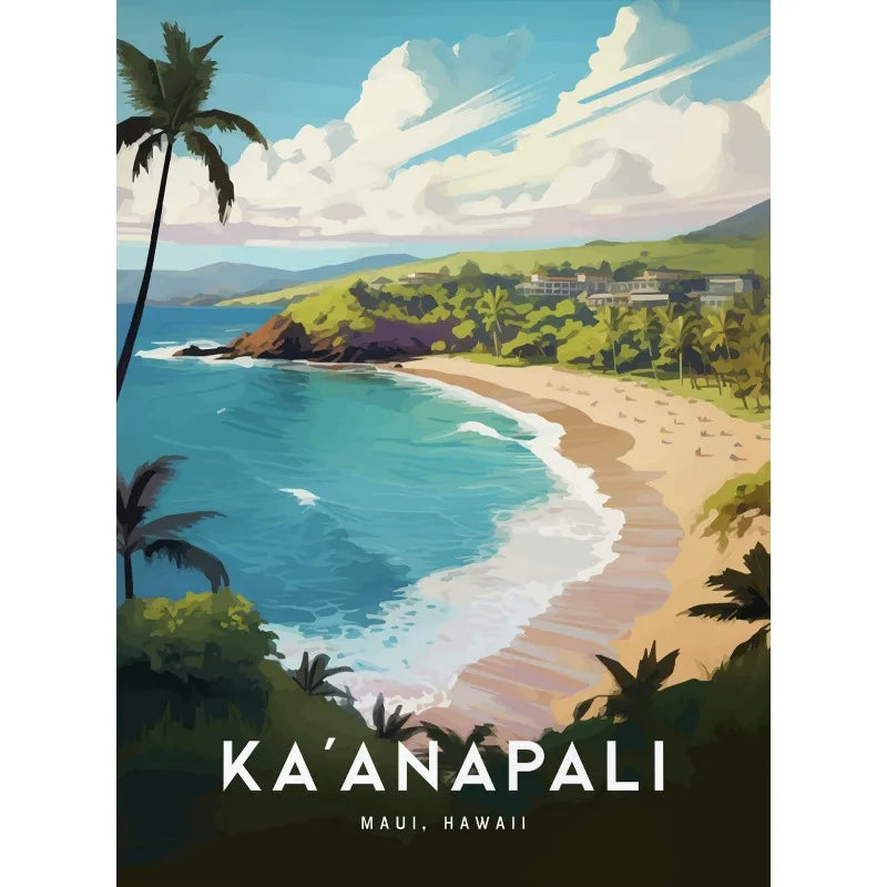 Vintage Hawaii Lahaina Beach Landscape Canvas Wall Art Poster Canvas Wall Art Peaceful Pleasures Health and Wellness 5 50x70cm Unframed