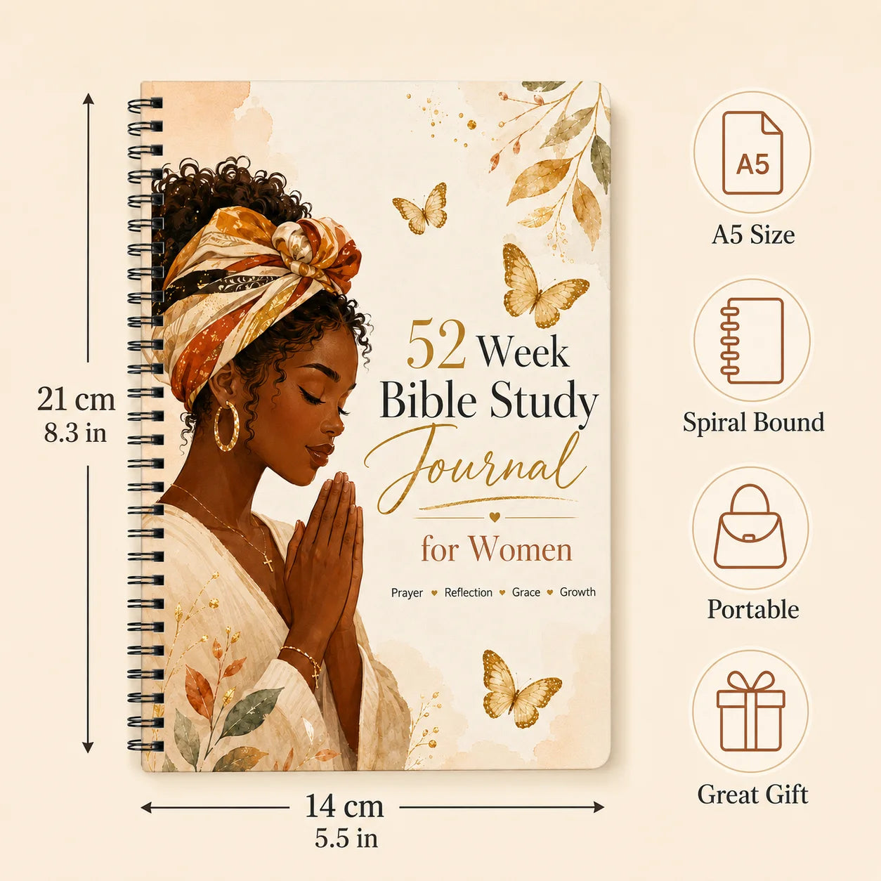 Women Faith Reflection Journal A5 Spiral Prayer Notebook 52 Week