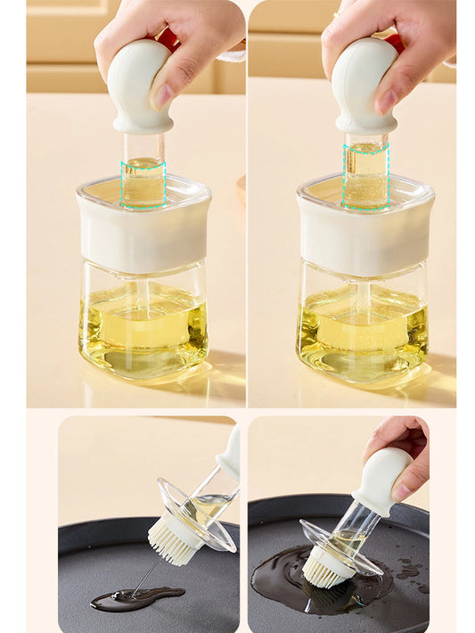 1Pcs Oil Dispenser Bottle with Silicone Brush Cooking Grilling Kitchen Tool Outdoor Barbecue Press Brush Oil Bottle Oil Brush Peaceful Pleasures Health and Wellness