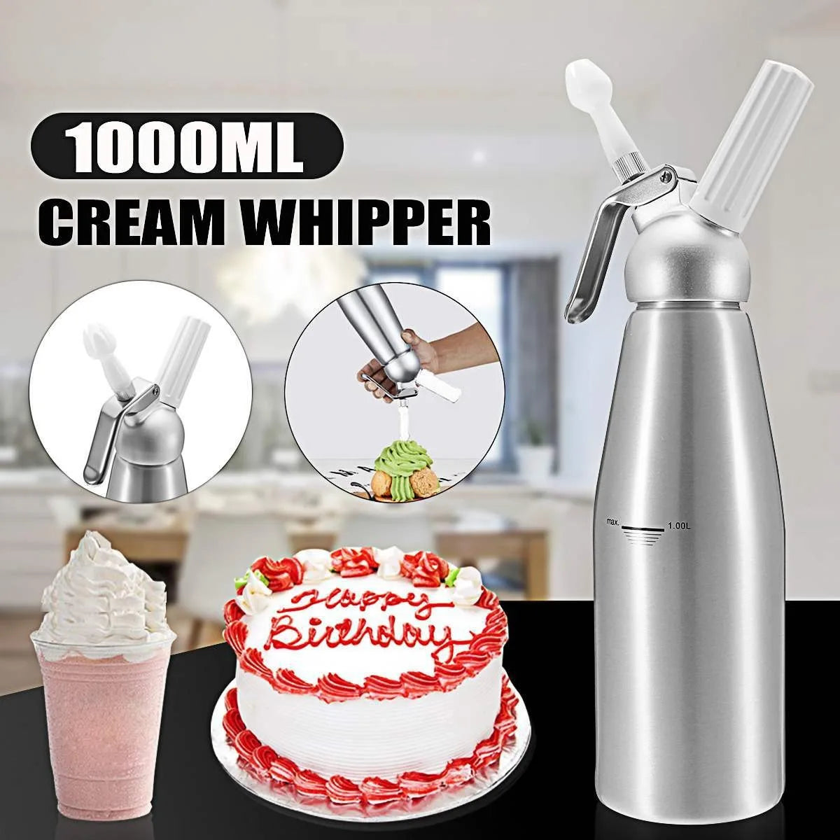 500/1000ml Cream Foam Gun Cake Piping Gun Siphon Squeeze Bottle Dessert Tool Squeeze Bottle Dessert Tool Kitchen Accessories Peaceful Pleasures Health and Wellness