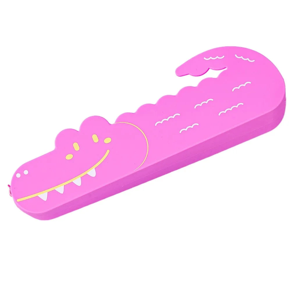 Multifunctional Crocodile Shape Pencil Case Large Capacity Cartoon Pen Pouch Silicone Waterproof Stationery Box Gift Peaceful Pleasures Health and Wellness Pink