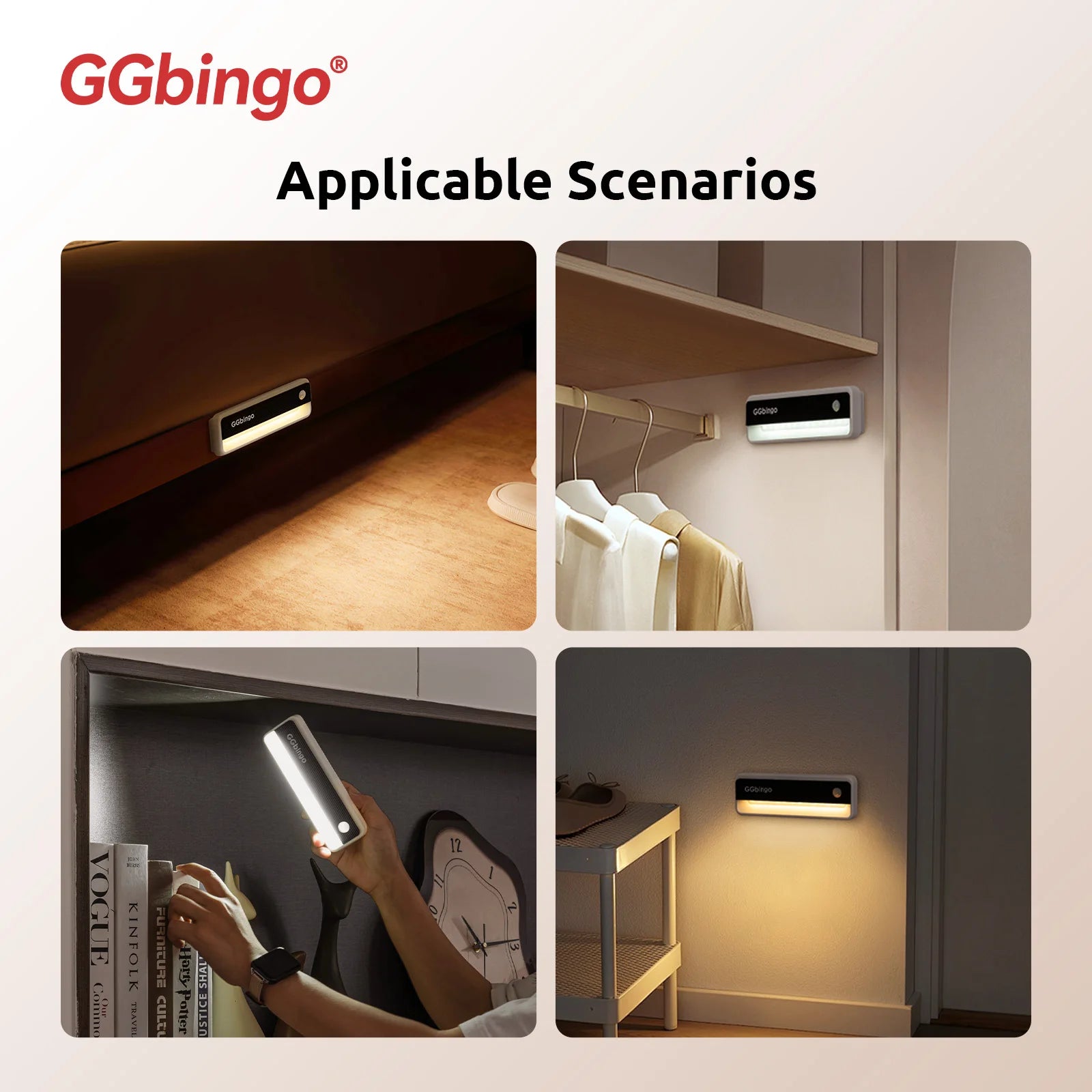 GGbingo New Arrival Human Body Induction Night Light Multi-light Type-C Charging Footlights Wall Lamp 2700K Cabinet Light Peaceful Pleasures Health and Wellness