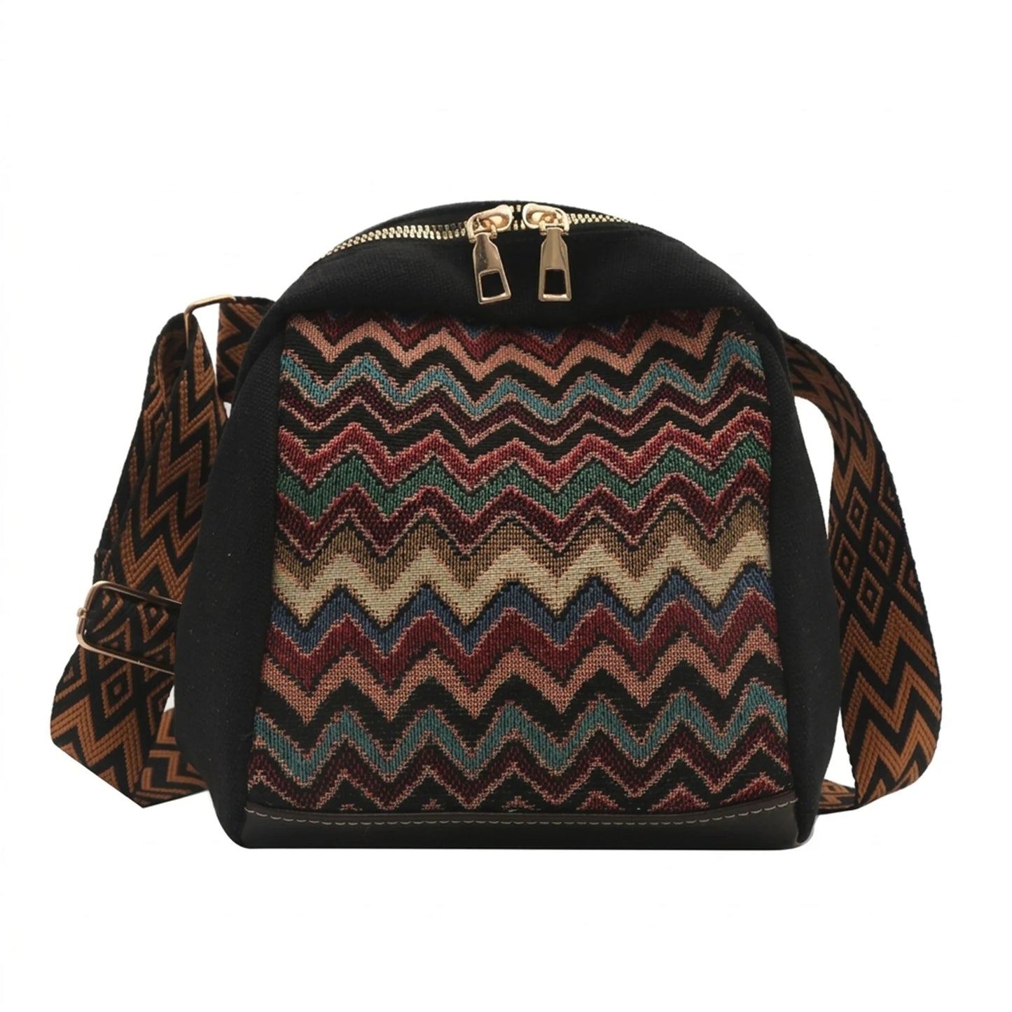 Ethnic Style Canvas Shoulder Bag For Women Large Capacity Mobile Phone Bag With Adjustable Strap Peaceful Pleasures Health and Wellness black