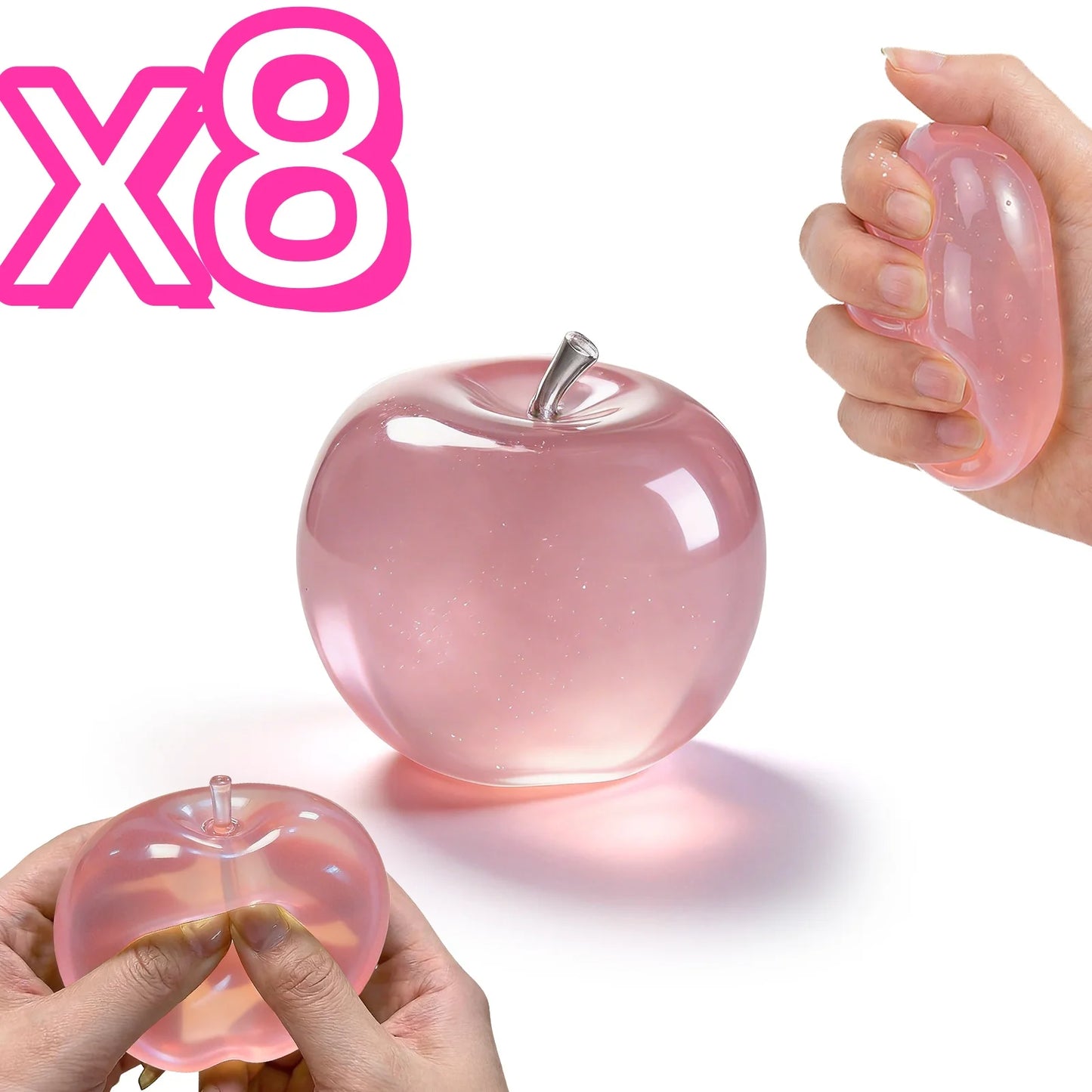 Squishy Pink Apple Stress Ball Soft Fidget Sensory Toy Suitable Autism Relief Simulated Slow Rebound Squeeze Toy Adult Kids Gift Peaceful Pleasures Health and Wellness 8 pcs
