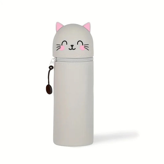 2-in-1 Silicone Pencil Case & Desk Organizer | Cute Cat Design Silicone Pencil Case Peaceful Pleasures Health and Wellness Grey Cat