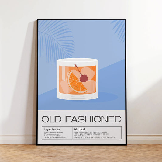 Minimalist Old Fashioned Cocktail Canvas Wall Art | Bar Decor Canvas Wall Art Peaceful Pleasures Health and Wellness G4285 30x40cm Black Framed