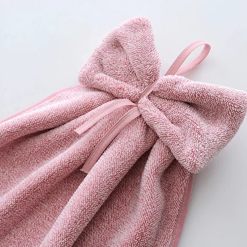 Bowknot Hanging Hand Towels – Soft Coral Fleece, Quick Dry
