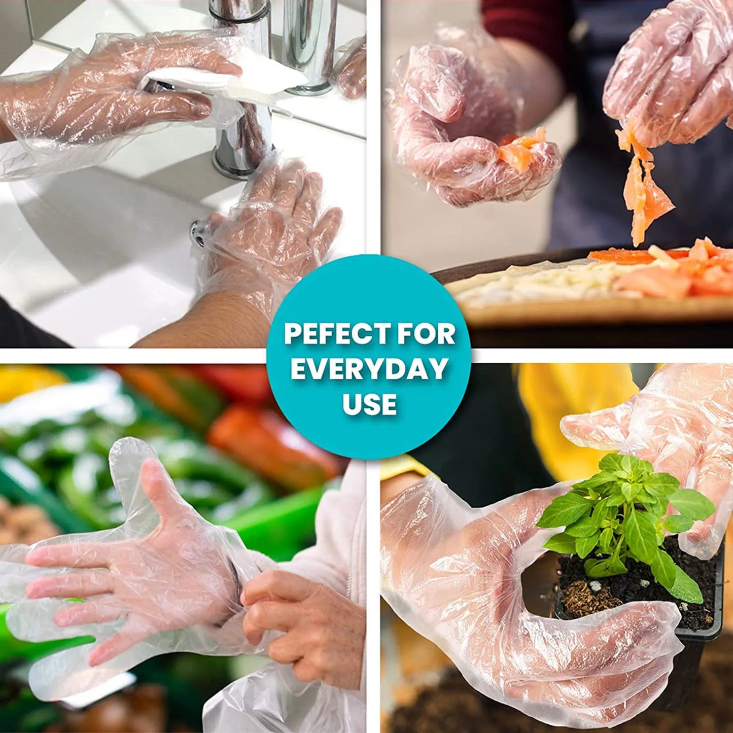 100pcs Plastic Disposable Gloves Transparent Food Handling Gloves for Bulk Food Kitchen Cooking Peaceful Pleasures Health and Wellness