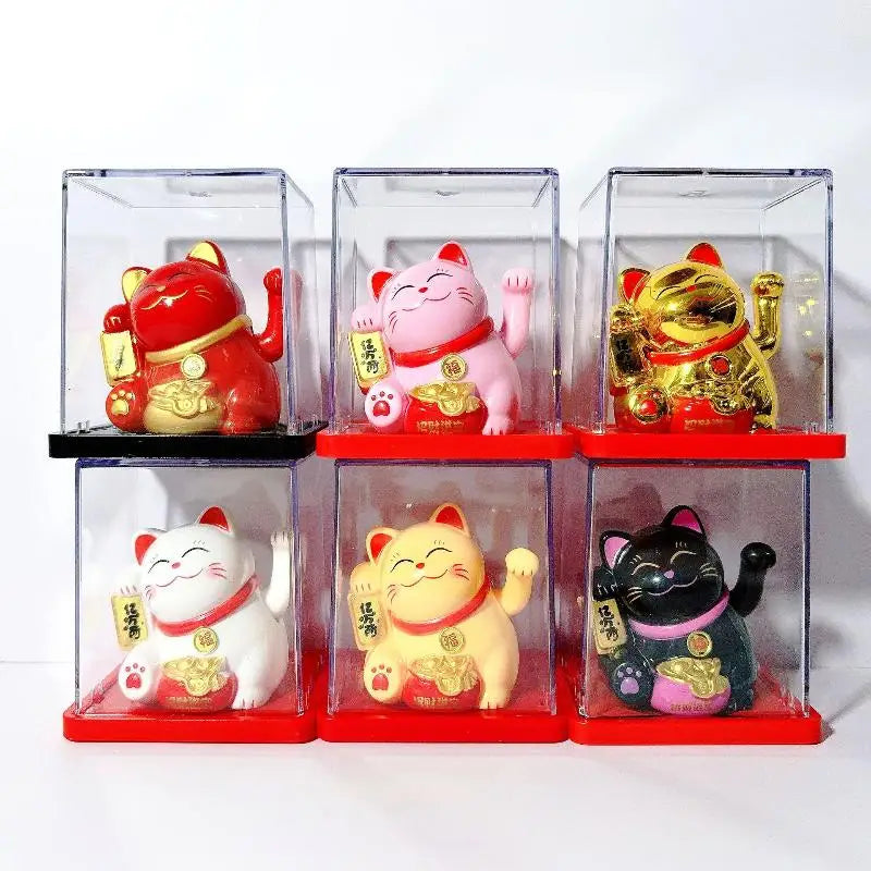Solar Waving Lucky Cat Ornament | Mini 2" Desk Fortune Décor